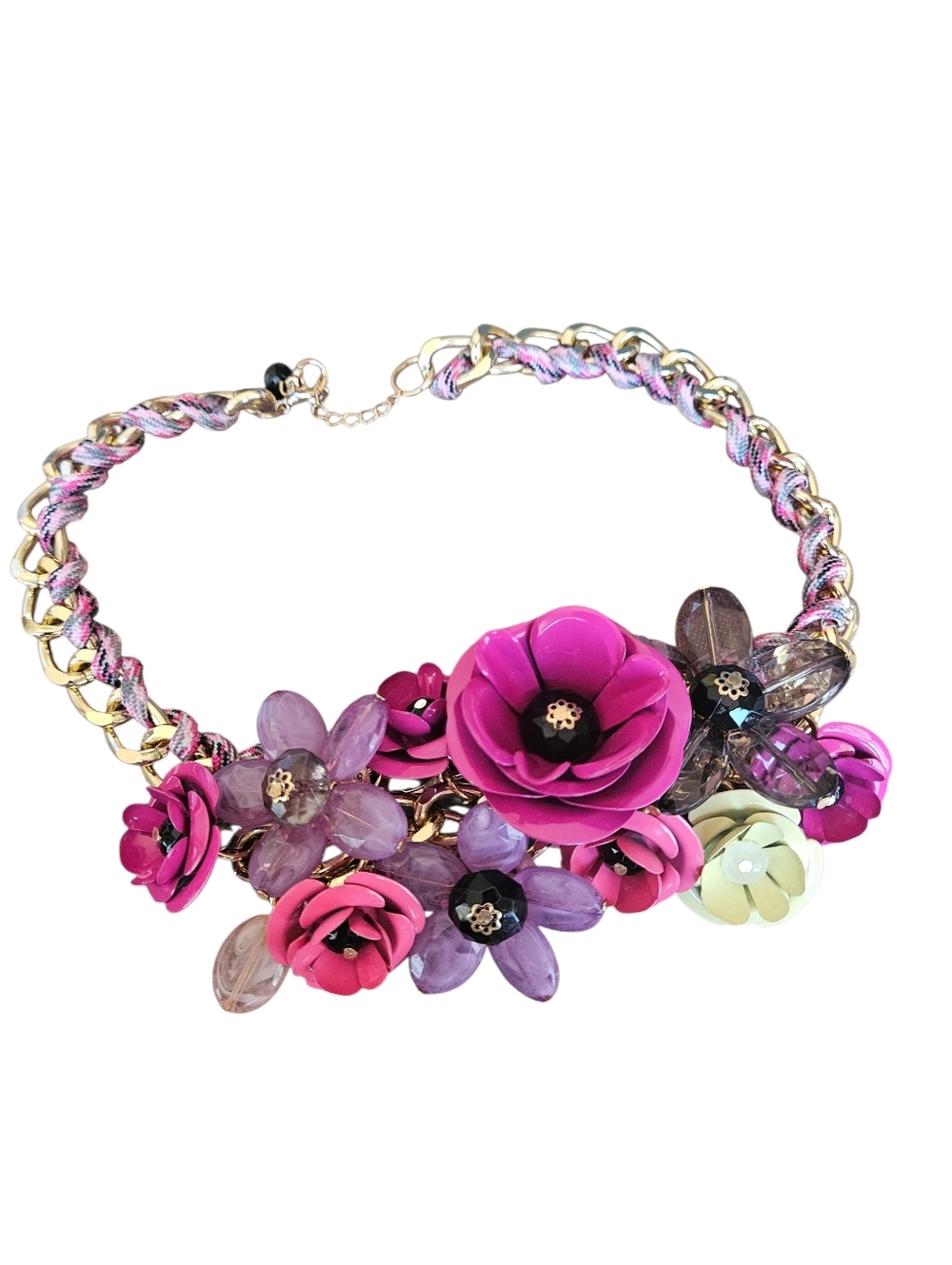 Floral Statement Necklace - Pink Multi Purple 19"